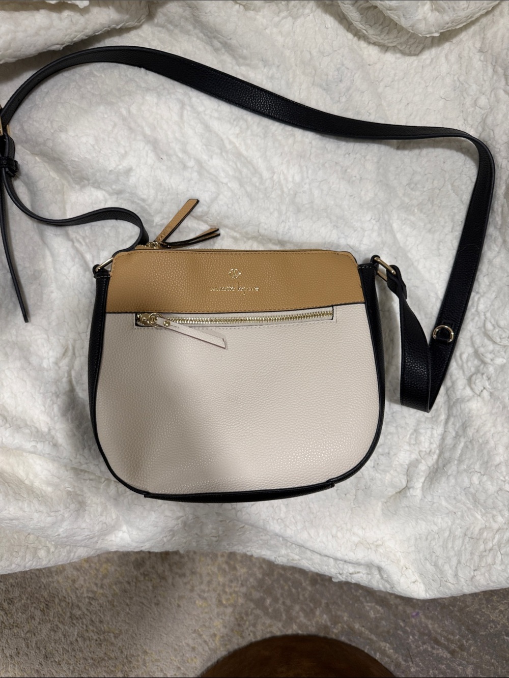 kate spade Two-Tone Pebbled Leather Crossbody — Cream, Tan & Black
